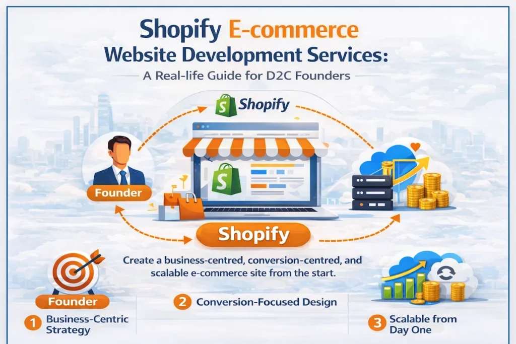 Shopify ecommerce website development for D2C founders showing scalable online store architecture and conversion focused design