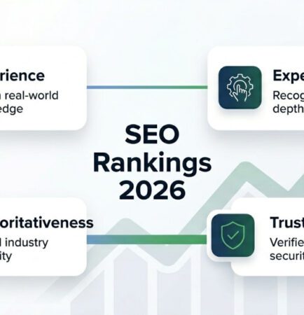 E-E-A-T in SEO showing Experience, Expertise, Authoritativeness and Trustworthiness factors for ranking in 2026