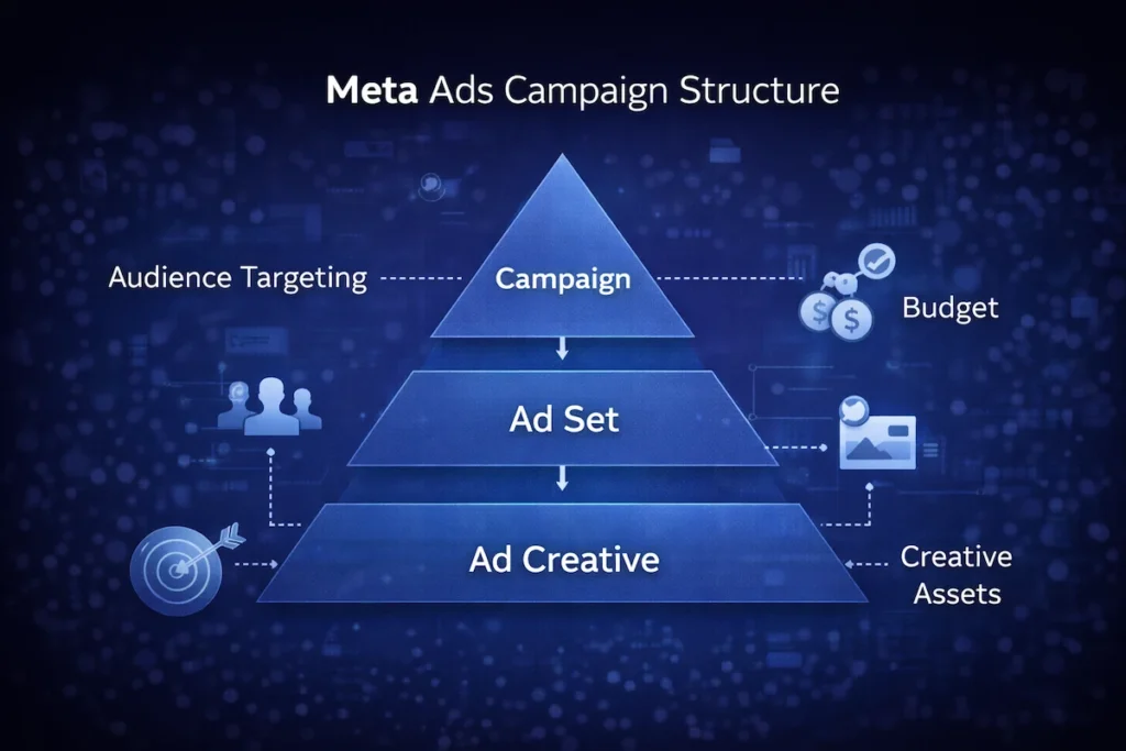 Meta Ads campaign structure campaign ad set ad explained