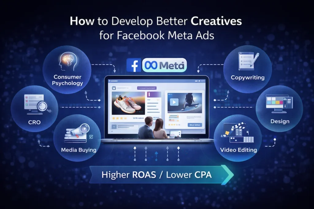 Facebook Meta Ads creative strategy framework including psychology copywriting design video and conversion optimization
