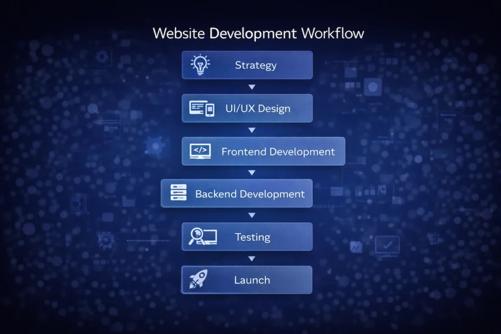 website development process strategy design development testing launch