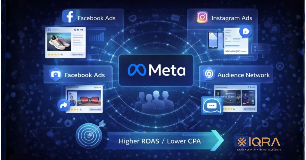 What is Meta Ads advertising ecosystem showing Facebook Instagram Messenger ads targeting