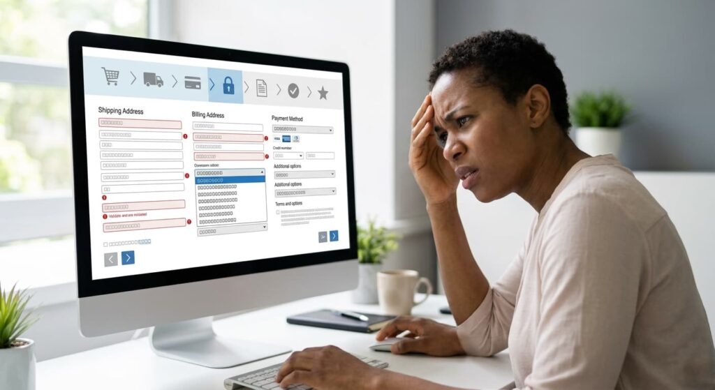 complicated checkout process with multiple steps causing user drop-off