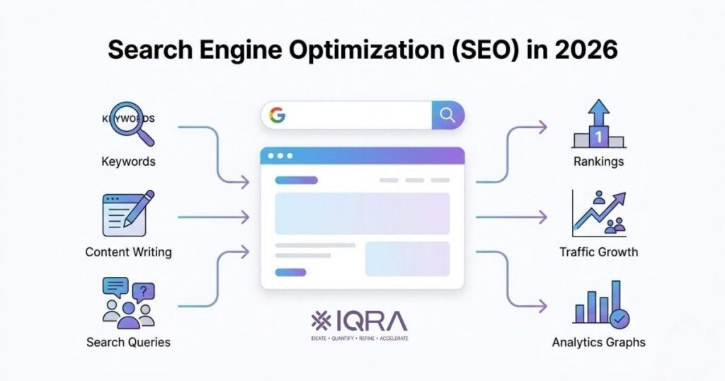 what is search engine optimisation SEO process in 2026 with rankings traffic and keywords