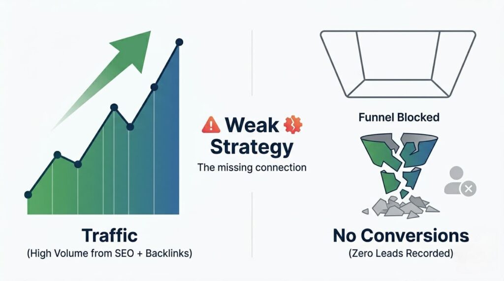 SEO traffic without conversions due to poor on-page and off-page strategy