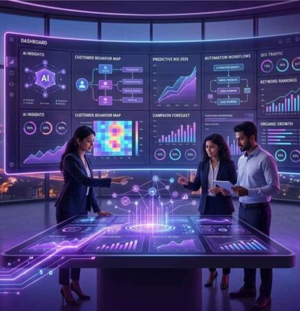 AI Trend in digital marketing dashboard with automation and analytics for business growth