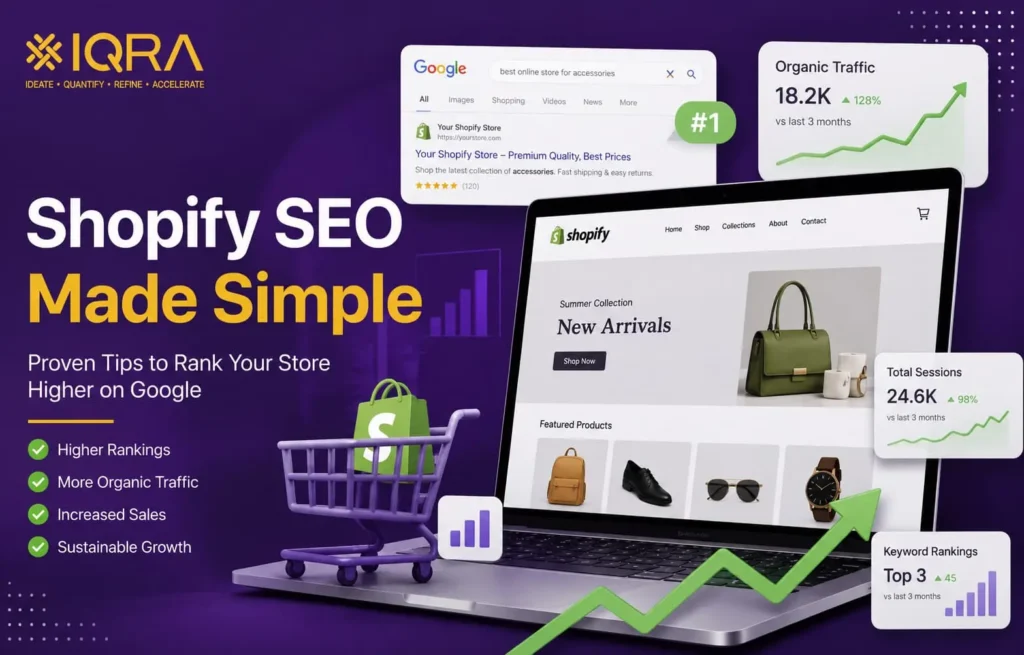 Shopify SEO guide showing ecommerce store ranking higher on Google