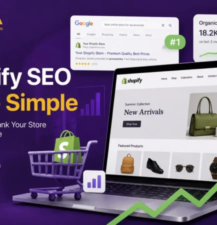 Shopify SEO guide showing ecommerce store ranking higher on Google