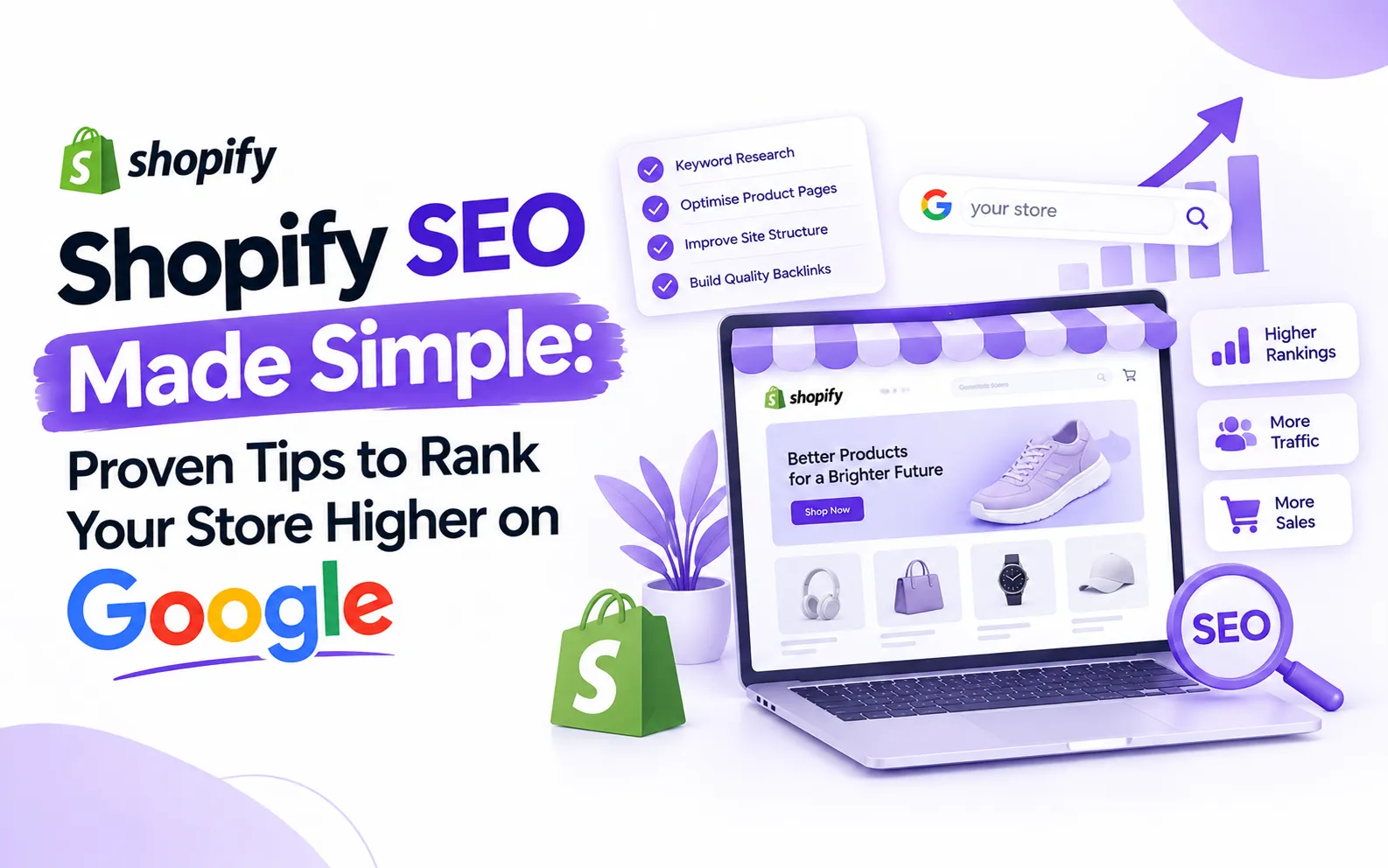 Shopify SEO guide showing ecommerce store ranking higher on Google